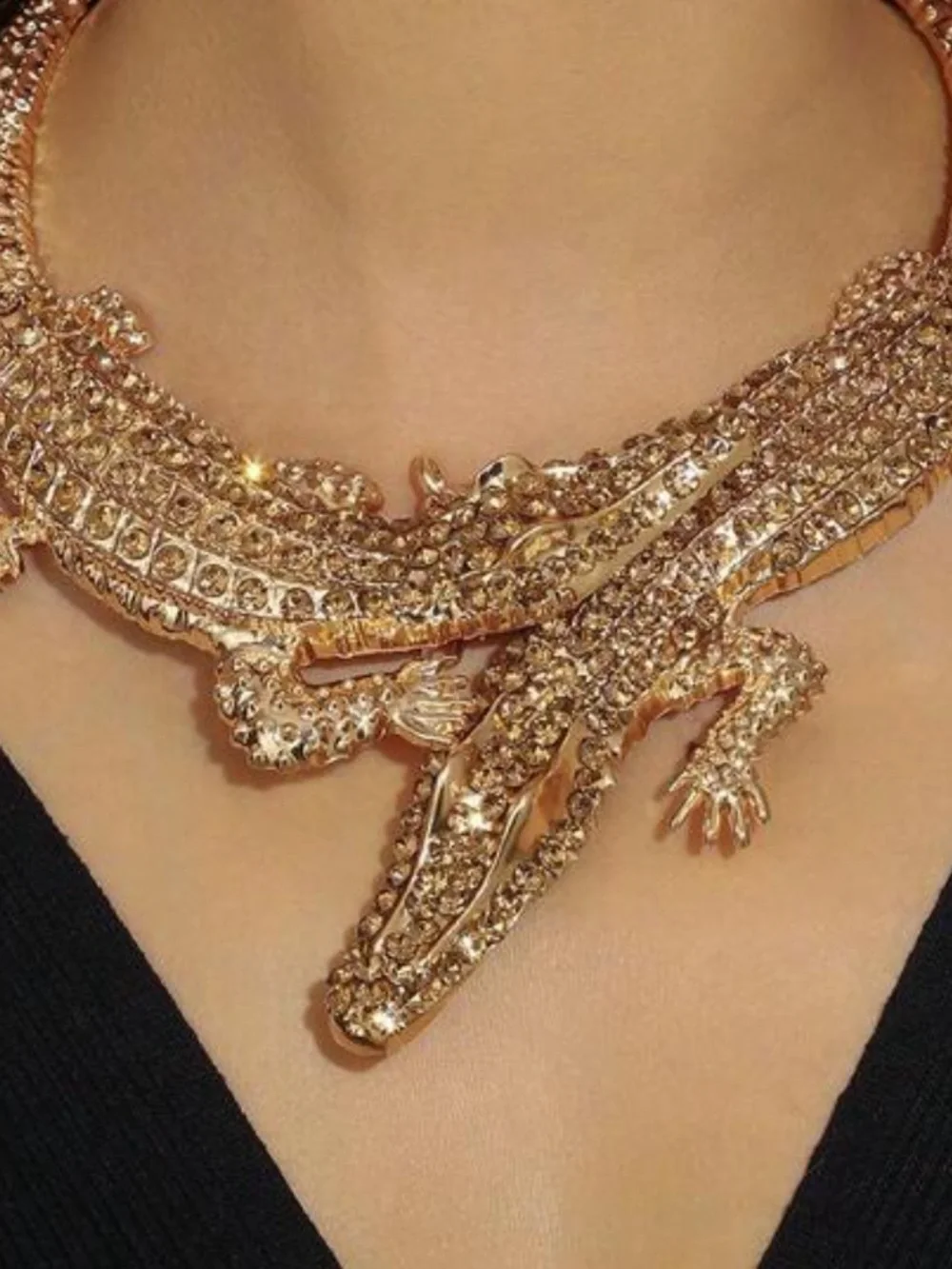Statement Piece Sparked Gold Crocodile Crystal Necklace